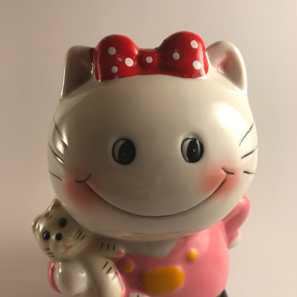 Vintage Girl with Cat Ceramic Coin Bank Hand Painted - Picture 2 of 7